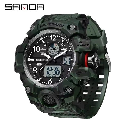 SANDA 3358 Men's LED Digital Sports Watch, Military Camouflage (Green/Black