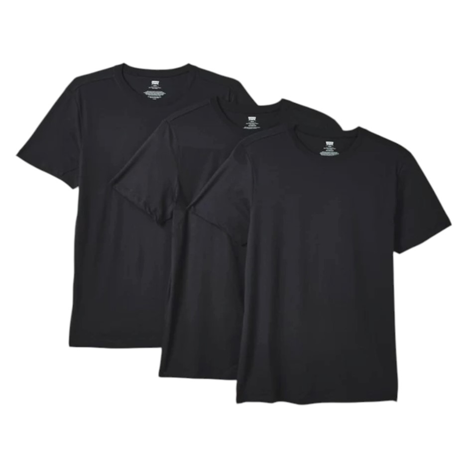 3-Pack LEVI'S Men's Crew Tees, Size XL, 100% Cotton, Black. NB: 2x may have