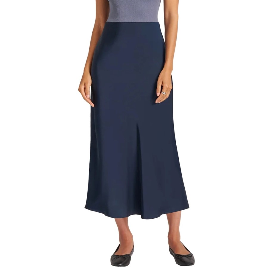 MATTY M Women's Satin Skirt, Size S, Navy.