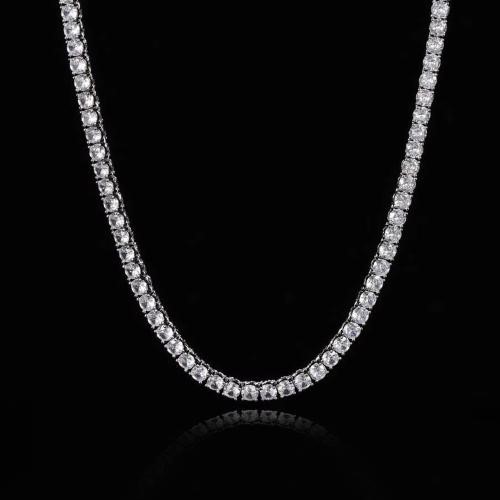 18K White Gold-Filled Tennis Neckace Facet AAA+ Cubic Zirconia - 60.9cm