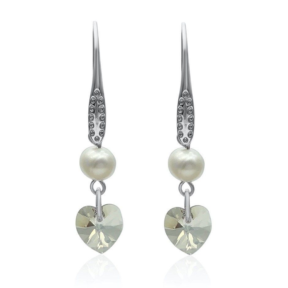 White Freshwater Pearl Adorned with Swarovski® Crystals Drop Earrings