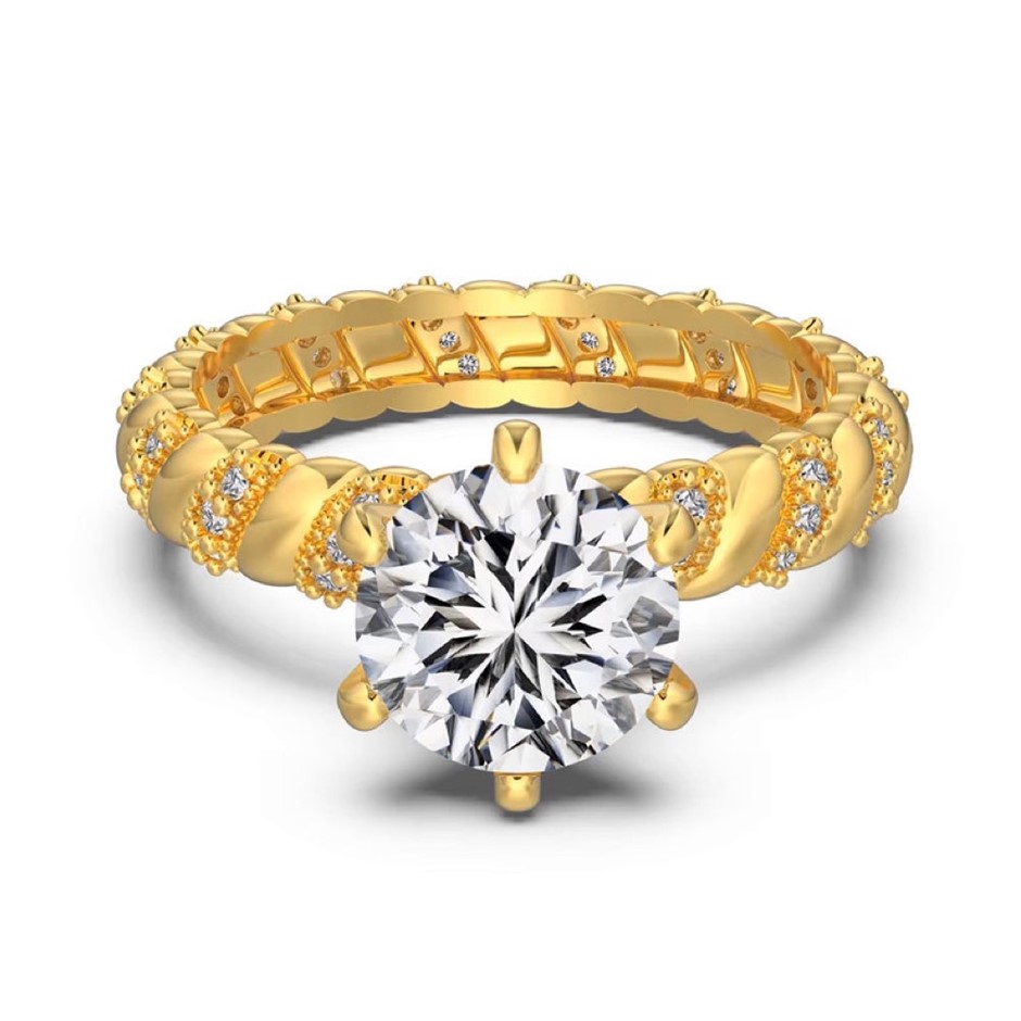 Round 5A Cubic Zirconia 18K Gold Filled 925 Silver Ring - Size 8