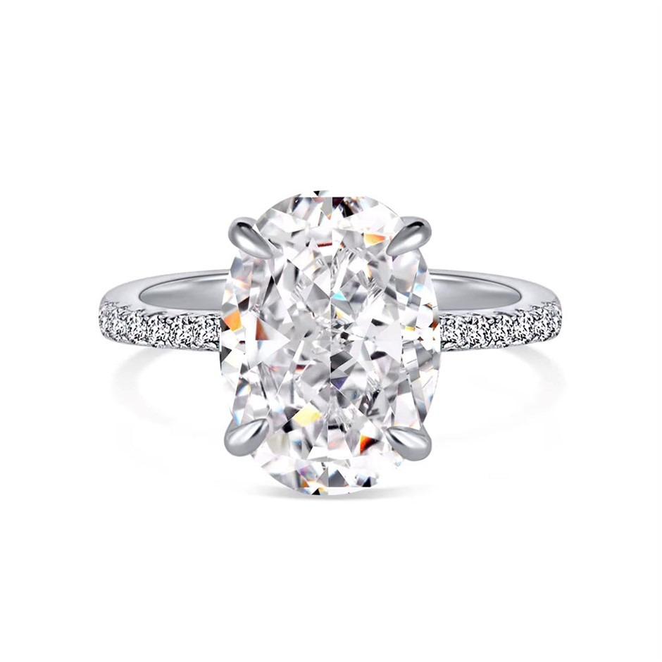 4.0ct Oval 8A Cubic Zirconia 925 Sterling Silver Ring - Size 9