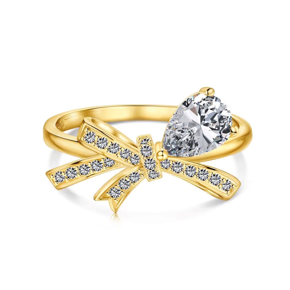 0.5ct Ribbon 5A Cubic Zirconia 18K Gold Filled 925 Silver Ring - Size 9