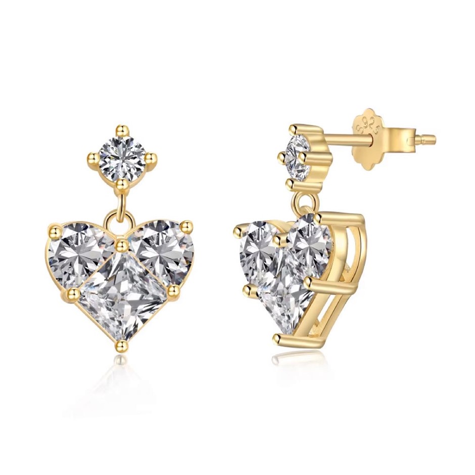Heart Shape 18K Gold Filled 925 Silver 5A Cubic Zirconia Earrings