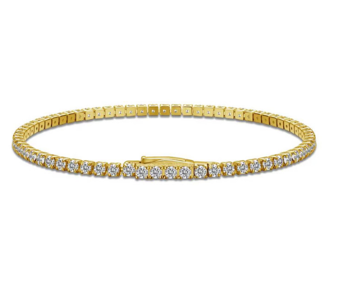 2.5mm 5A Cubic Zirconia 18K Gold Filled 925 Silver Tennis Bracelet-17cm