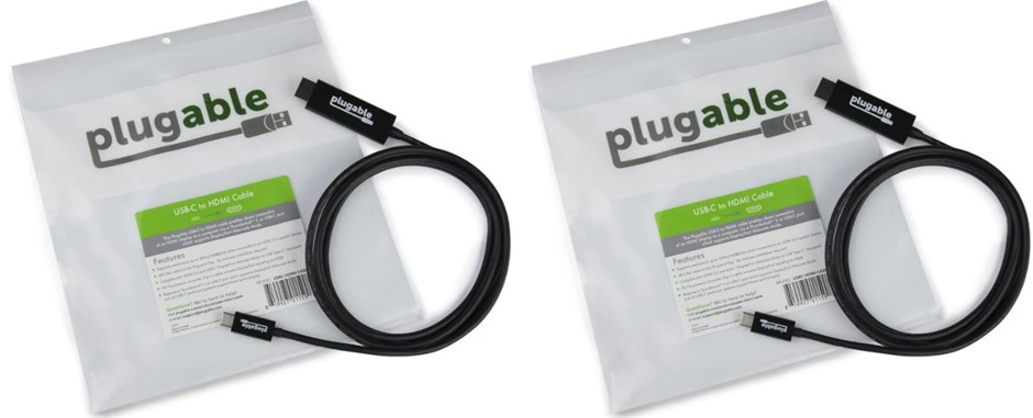 2x Plugable USB C to HDMI Cable 6ft - Connect USB-C, Thunderbolt 3, Thunder