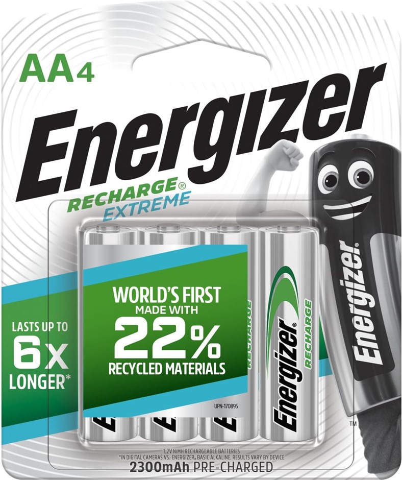 Energizer Recharge Extreme - Rechargeable AA Batteries (4 Pack), Pre-Charge