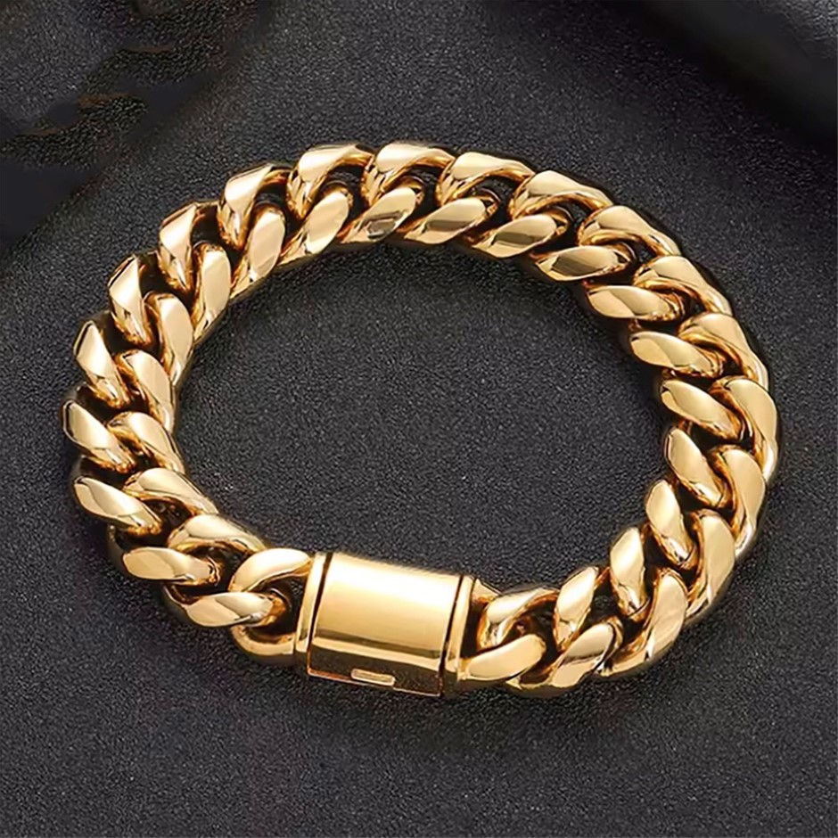 18K Gold-Filled Cuban Link Chain Bracelet, 14MM Wide - 20.3cm