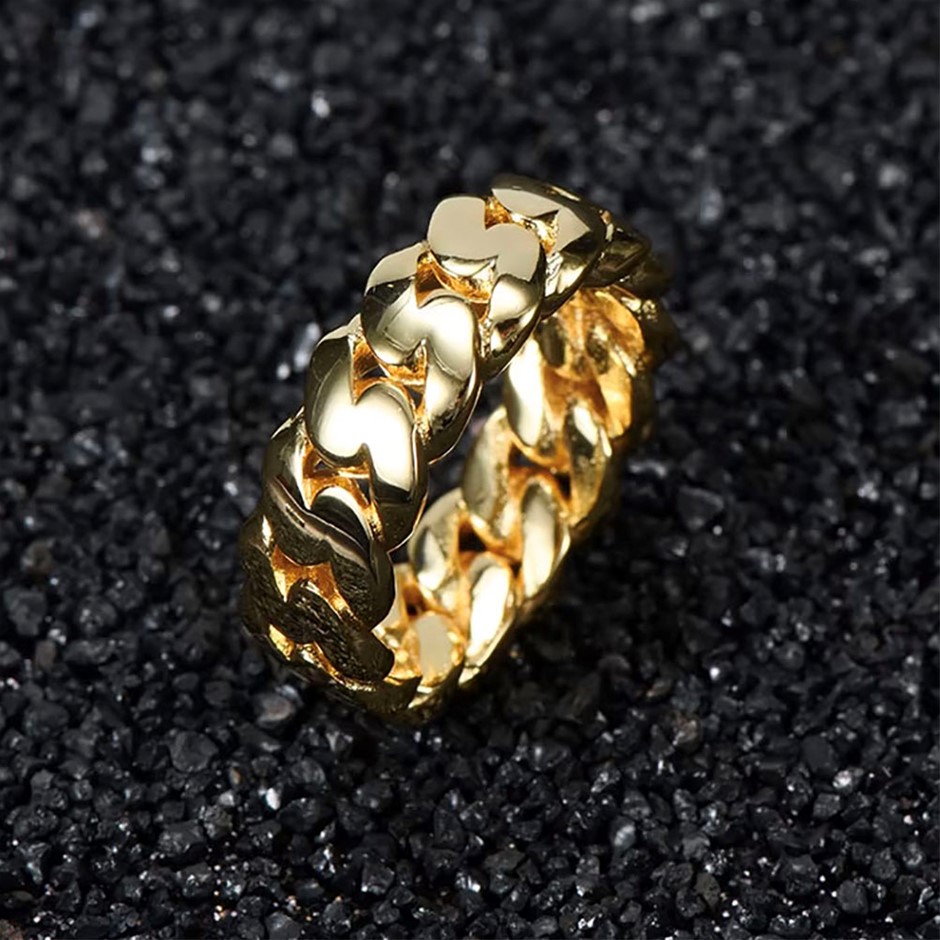 18K Gold-Filled Cuban Style Link Ring - Size 10
