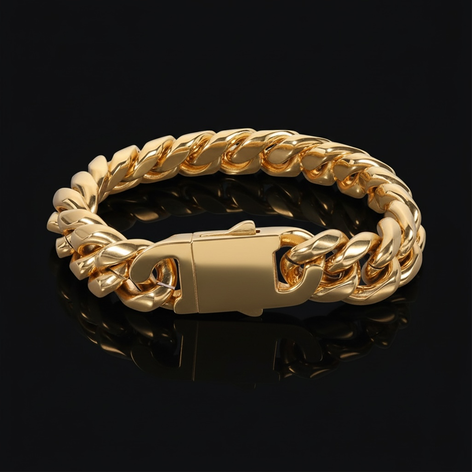 18K Gold-Filled Cuban Link Chain Bracelet, 12MMWide - 22.8cm