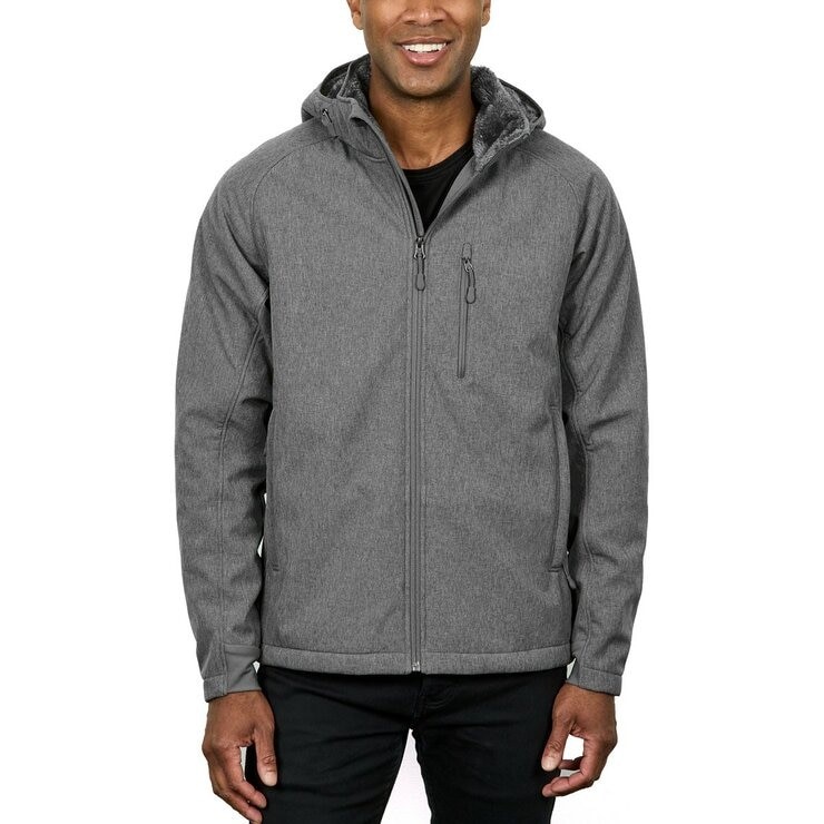 SIGNATURE Men's Fleece Softshell Jacket, Size L, Grey. Buyers Note - Disco