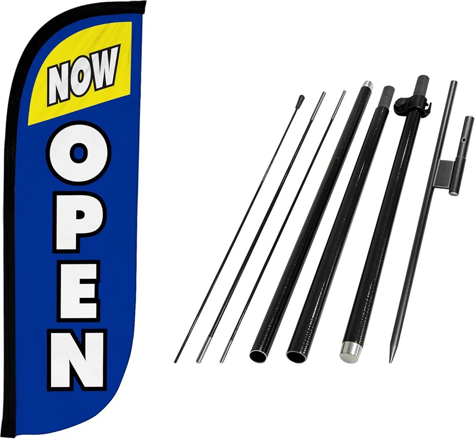 LOOK OUR WAY  Open Themed 5-Feet Tall Feather Flag Banner for Business Adve