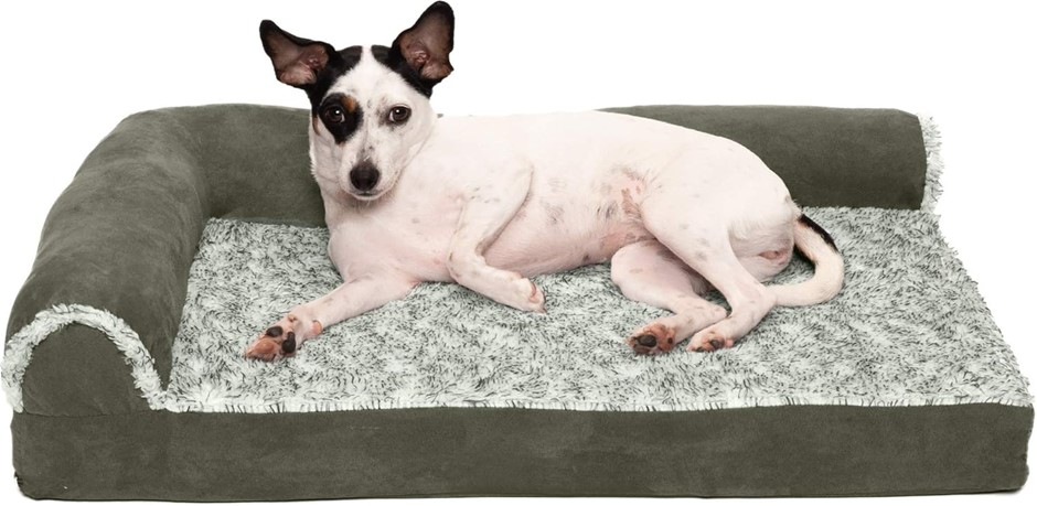 Pet Dog Bed | Deluxe Memory Foam Chaise Faux Fur Medium