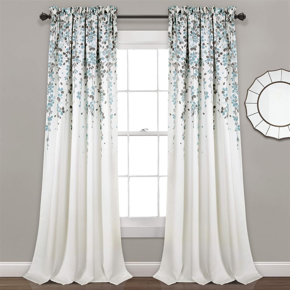 LUSH DECOR Blue and Gray Weeping Flowers Room Darkening Window Panel Curtai