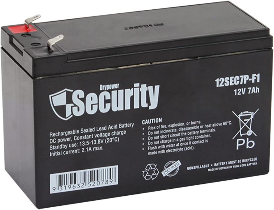 DRYPOWER 12V 7Ah SLA Standby Security Battery. NB: no packaging
