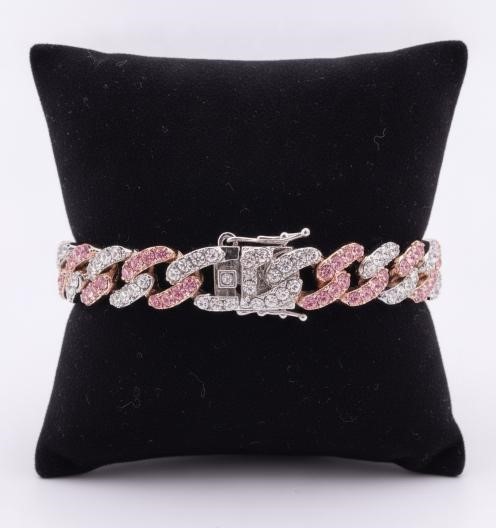 18k white Gold Filled Pink & White Bracelet stamped(18K)-17.5cm