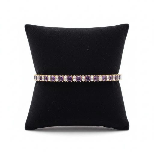 14k Rose Gold Filled Princess Cut -Purple,White Stones Tennis Bracelet