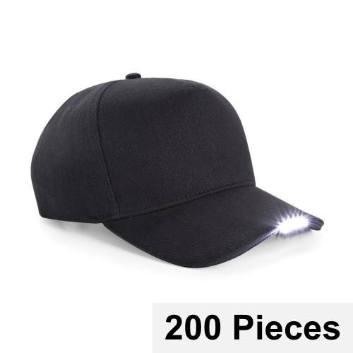 200 Pieces Beechfield B515 LED Novelty Caps, One Size, Black