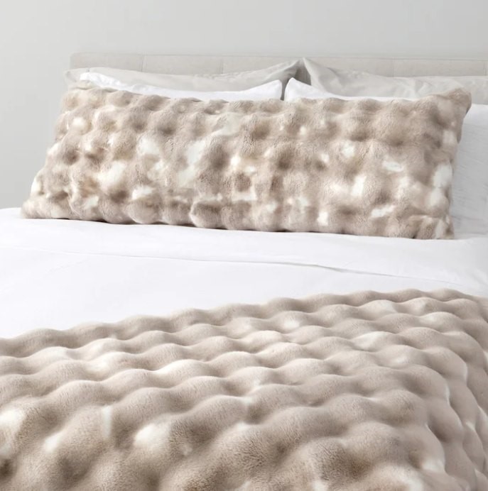 HOUSE & HOME by Lynda Reeves Luxe Faux Fur Body Pillow, Beige.