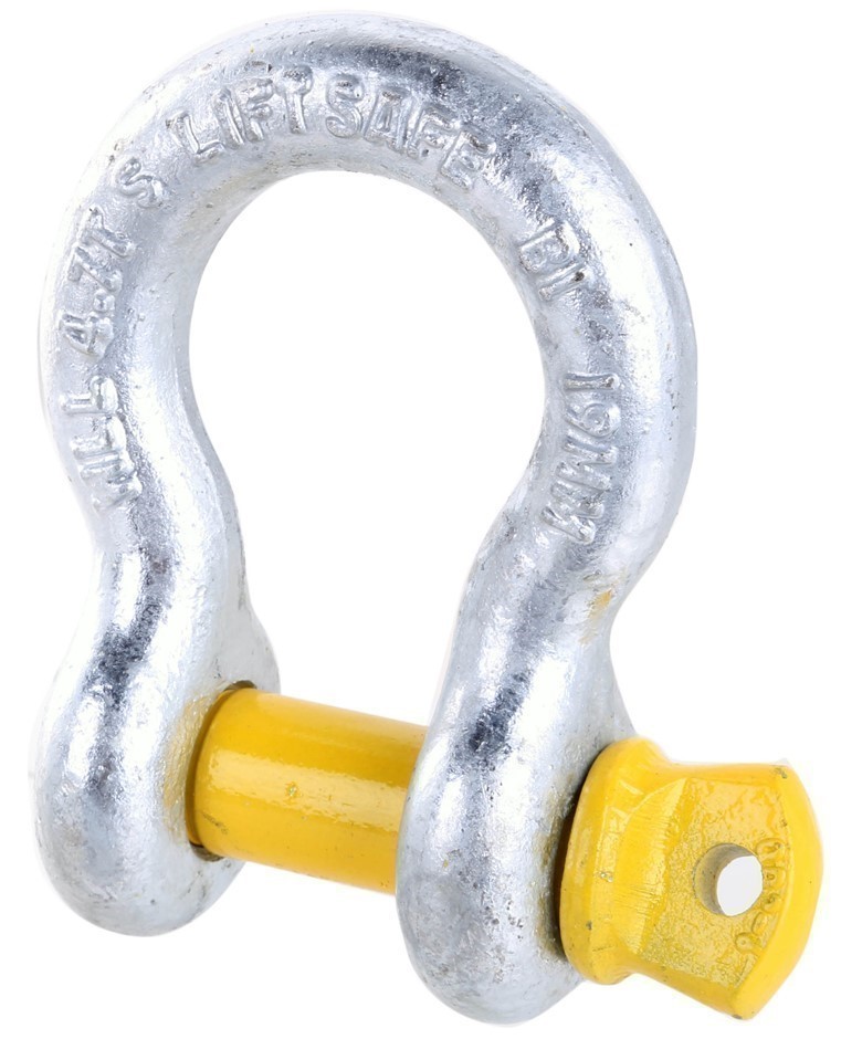 4 x Bow Shackles, WLL 4.7T, Screw Pin Type, Grade S. Yellow Pin.