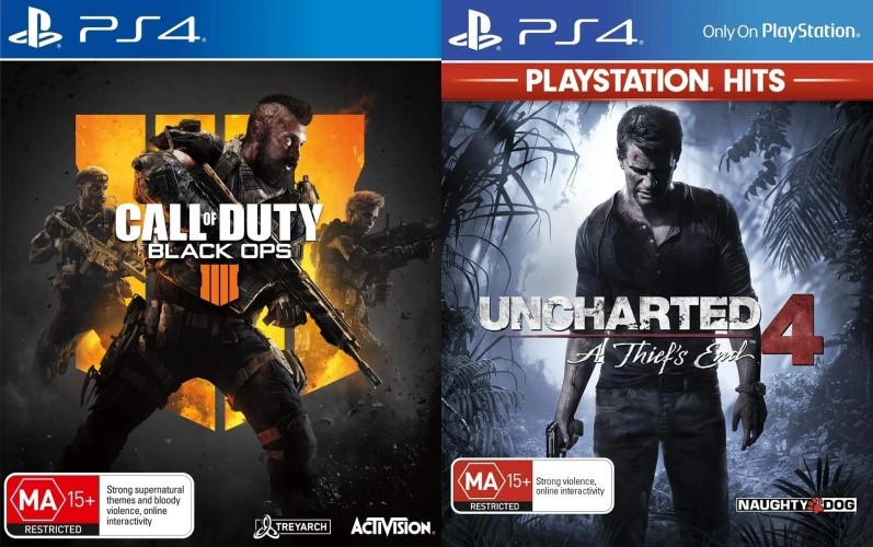 PS4 GAME BUNDLE: 1 x ACTIVISION Call of Duty: Black & 1 x Uncharted 4: A Th