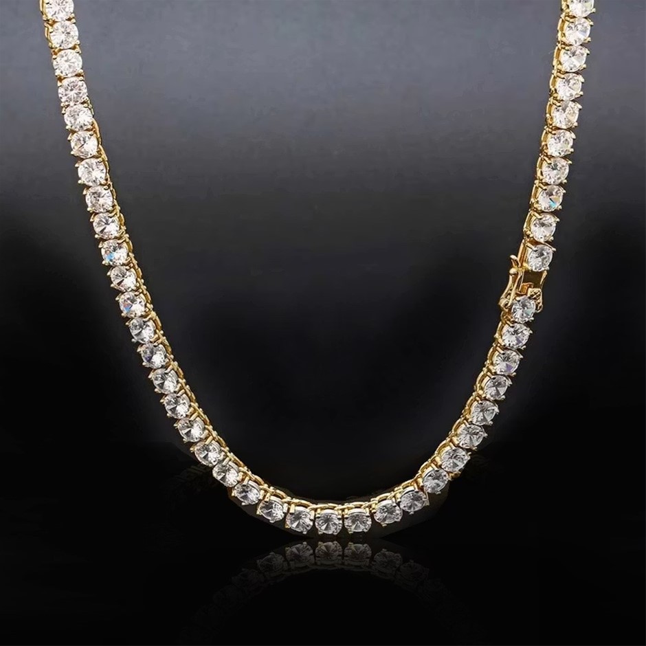 18K Gold-Filled Tennis Necklace Round Cut AAA Cubic Zirconia's - 60.9cm