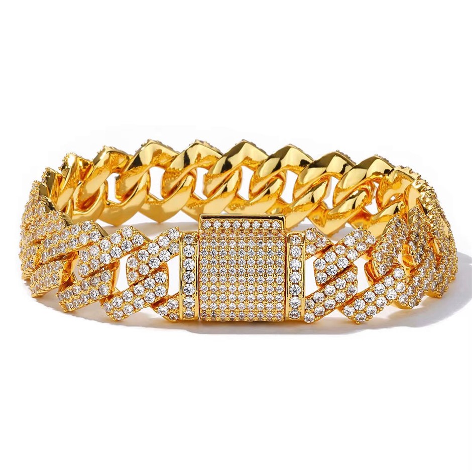 18K Gold-Filled Cuban Chain Bracelet with AAA Cubic Zirconia's - 20.3cm
