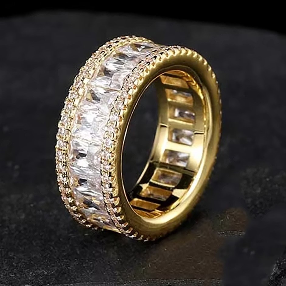 18K Gold-Filled Cuban Ring with AAA Cubic Zirconia's - Size 9