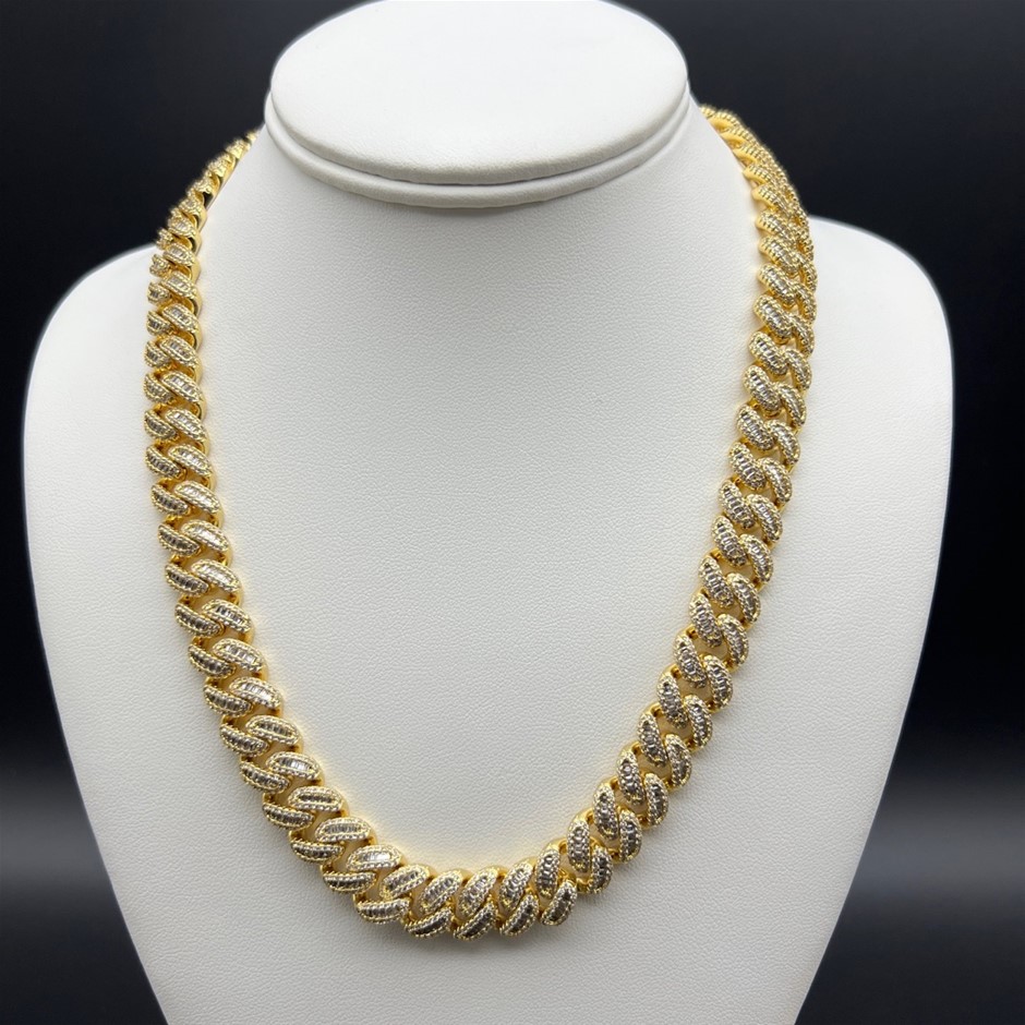 18K Gold-Filled Cuban Chain Necklace with AAA Cubic Zirconia's - 60.9cm