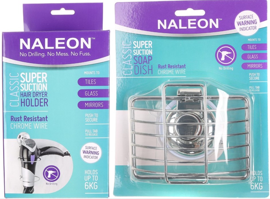 BUNDLE of NALEON Classic Chrome Suction Hair Dryer Holder + NALEON Classic