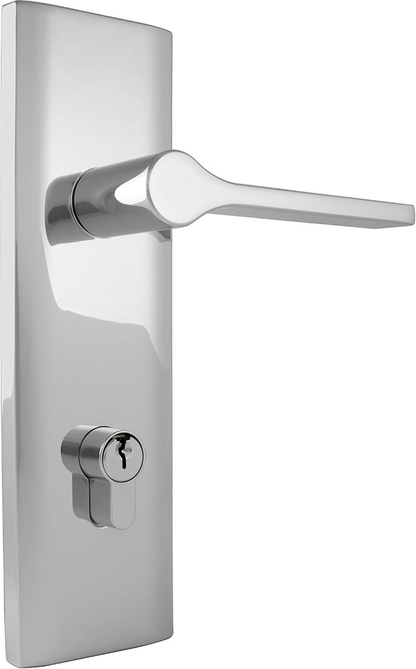TradePro Adel Long Plate Entrance Lever and Lock Set, Bright Chrome | Full-