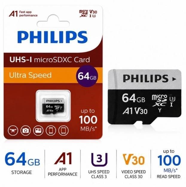 Philips 64GB Ultra Speed UHS-I microSDXC Memory Card – Bulk Sale: 50 Units