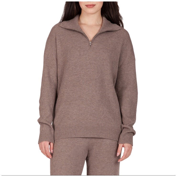 TKEES Women's 1/4 Zip Knit Ribbed Top, Size M, Brown. Buyers Note - Discou