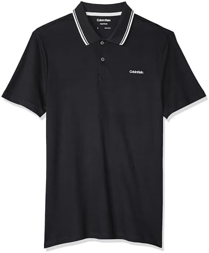CALVIN KLEIN Men's Tipped Liquid Touch Polo, Size M, 100% Cotton, Black/Whi