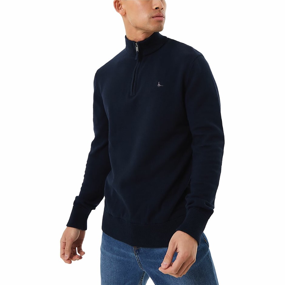 JACK WILLS Men's Funnel Neck 1/2 Zip Sweater, Size XL, 100% BCI Cotton, Nav