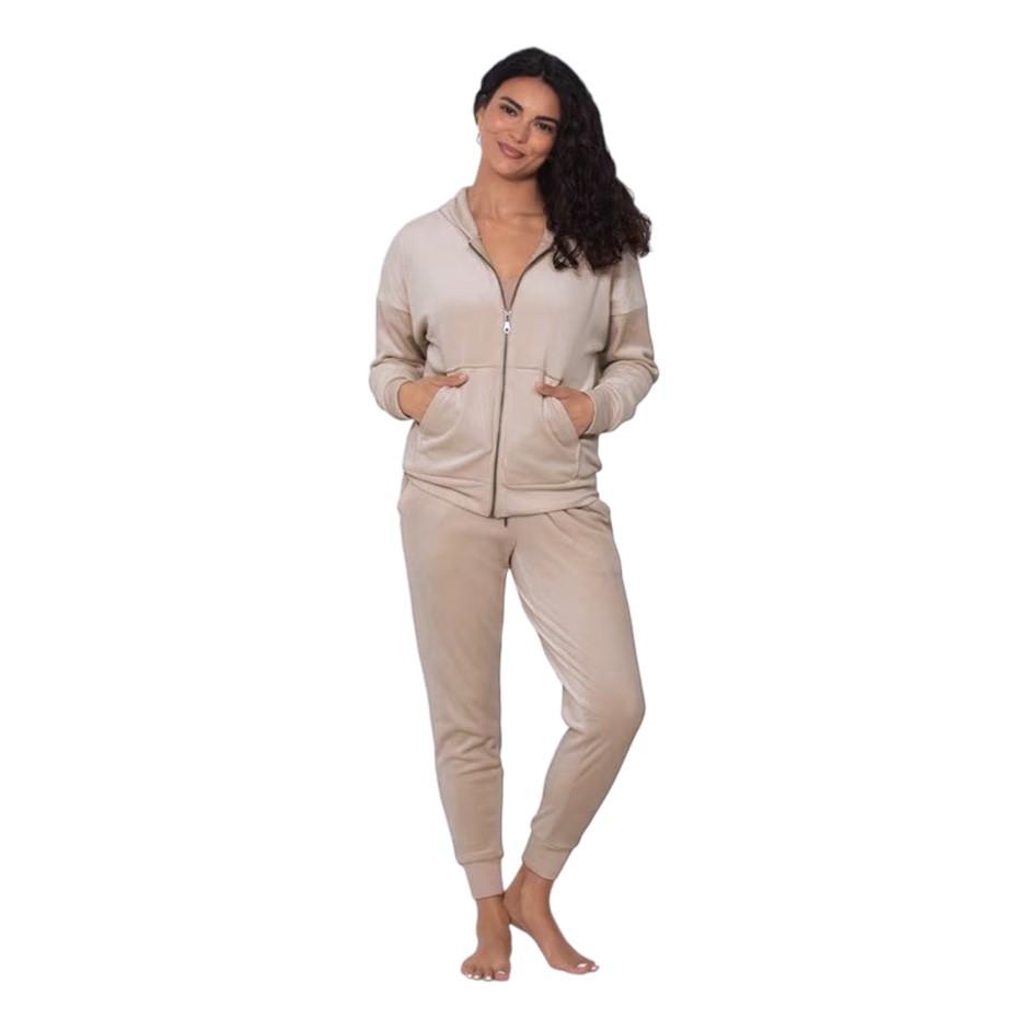 2pc JEZEBEL Women's Velour Set, Size M, Beige (Oxford Tan). Buyers Note -