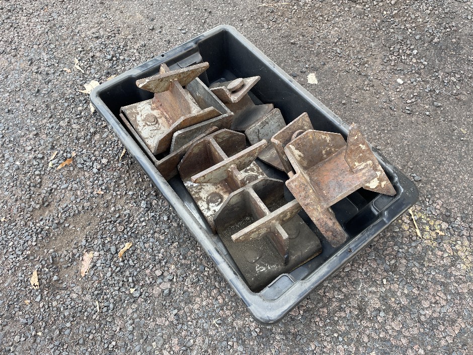 <p>Crate of Mezzanine deck base locks</p>