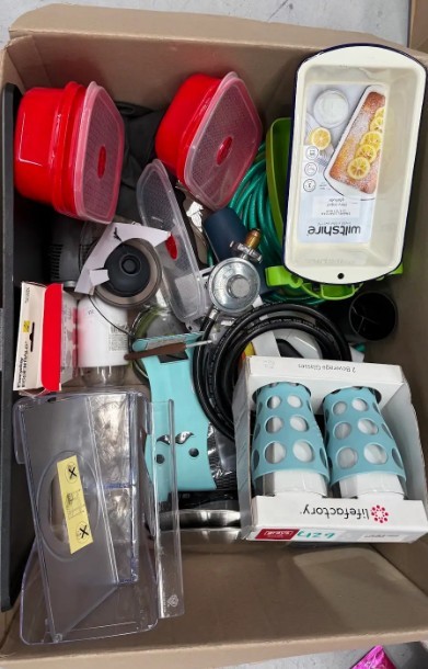 Assorted Homeware Items, Incl: Baking dishes, Hose, Containers, Glasses and