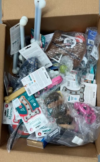 Assorted Mix of Pet Products: Incl: Sporn Bone Chew Toys, Collars, Harnesse