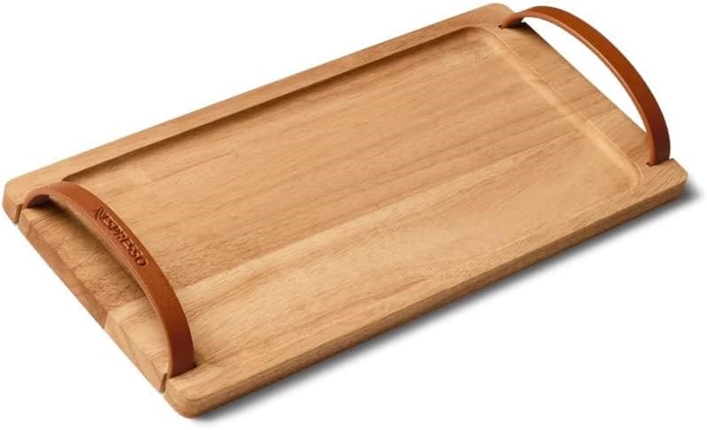 4 X NESPRESSO Barista Wooden Tray wtih Leatherette Handles, Approx. 46 x 19