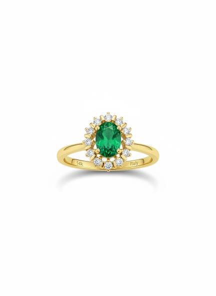 14K/Italy 1.5ct green Oval Cut Yellow Gold Filled Ring(stamped)-7US