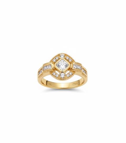 18K/Italy Princess Cut Yellw Gold Filled Ring(stamped)Warranty Quality-6US
