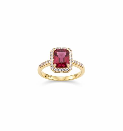 14K/Italy 2.0ct Ruby Emerald Cut Yellow Gold Filled Ring(stamped)-7US