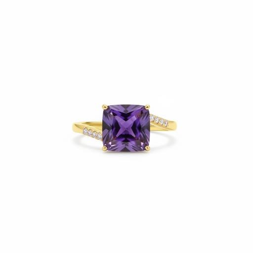 18K/Italy 3.0ct Purple Princess Cut Yellow Gold Filled Ring(stamped)-10US