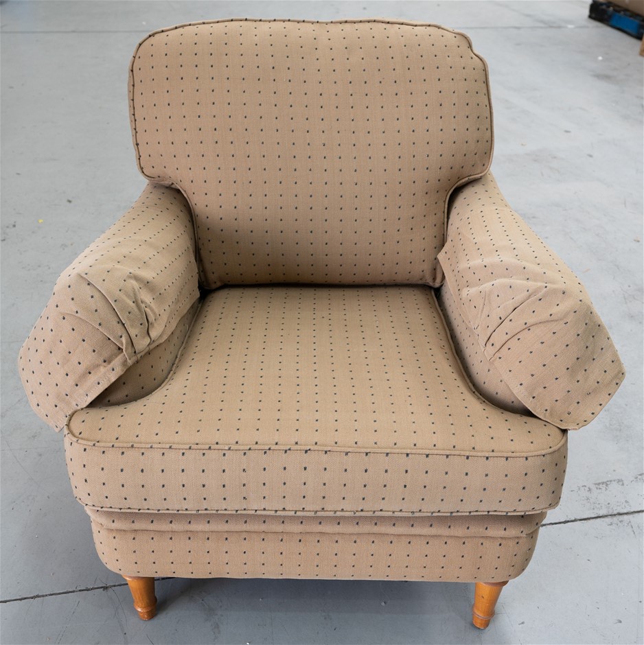 PARKER Fabric Covered Lounge Chair, Beige Brown. N.B: Minor use.
