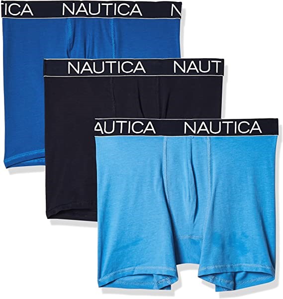 NAUTICA Men's 3pk Trunks, Size S, Cotton/Elastane, Peacoat/Sea Cobalt/Aero
