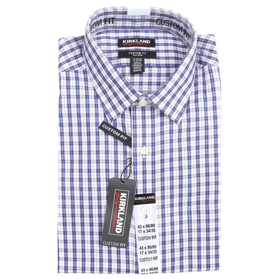 SIGNATURE Men's Dress Shirt, Size 38 x 81/84, Cotton, Dark Purple Plaid. B