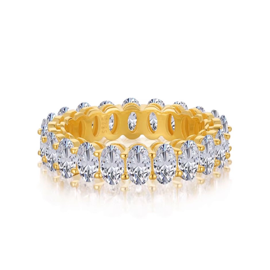 Oval 5A Cubic Zirconia 18K Gold Filled 925 Silver Ring - Size 7