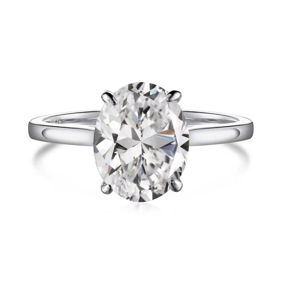 2ct Oval 5A Cubic Zirconia 925 Sterling Silver Ring - Size 8